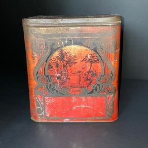 Old Red Tea Tin Hinged Lid Vintage Collectible Kitchen Decor